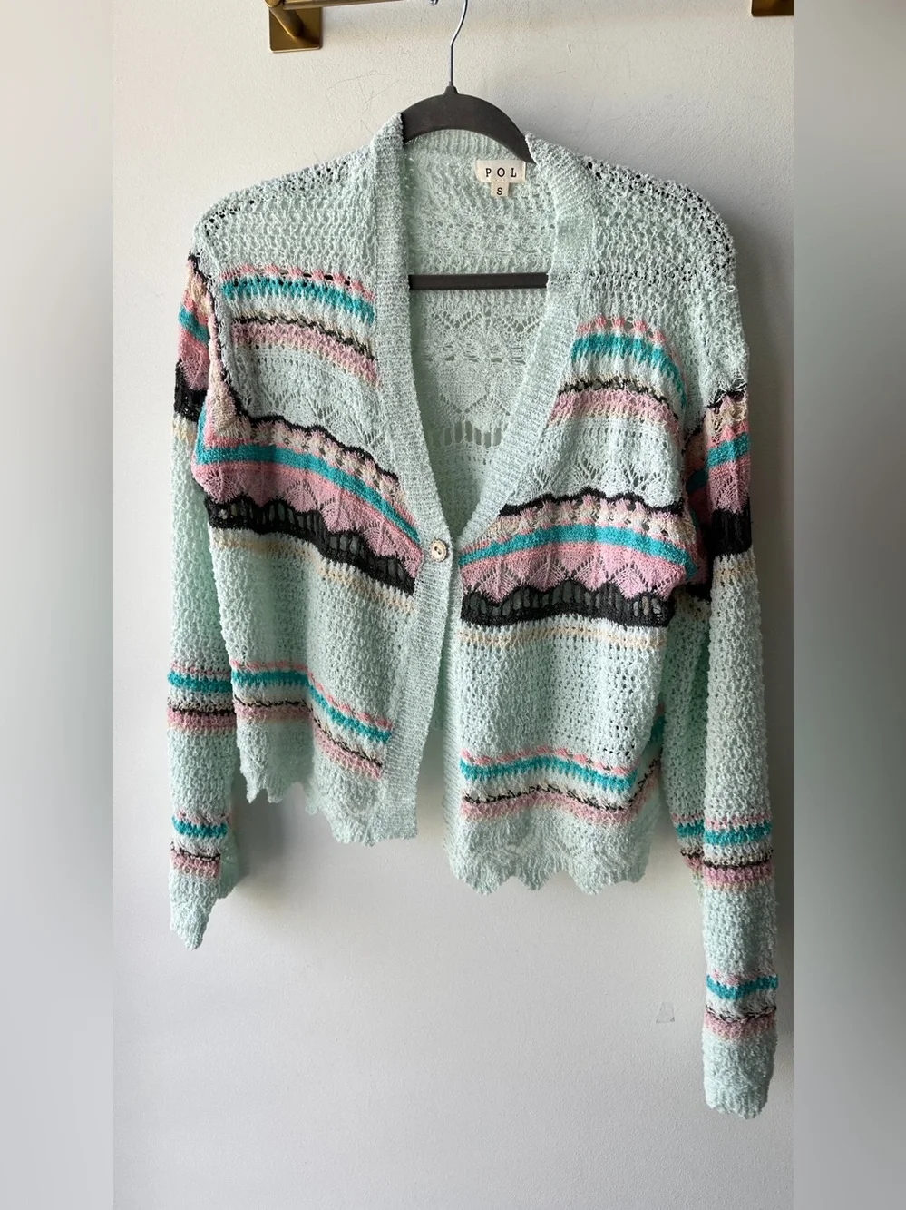 POL, Mint Multi Stripe Open Knit Cardigan P2P 22, Size S | 10